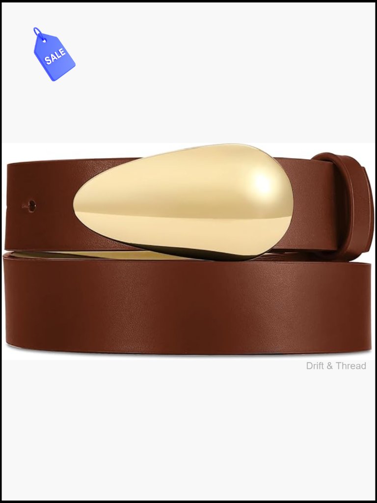 Faux Leather Belt With Gold Buckle For Jeans